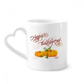 Dıythinker 340 ml Kalp Saplı Mutlu Şükran Günü Pumkin Desenli Kahve Seramik Kupa