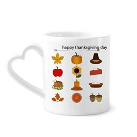 Dıythinker 340 ml Kalp Saplı Mutlu Şükran Günü Yiyecek Desenli Kahve Seramik Kupa