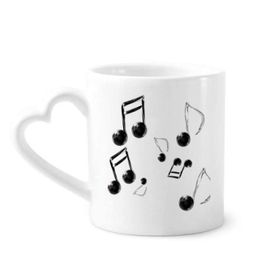 Dıythinker 340 ml Kalp Saplı Müzik Notasyonu Kabarcık Kombinasyon Desenli Kahve Seramik Kupa