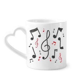 Dıythinker 340 ml Kalp Saplı Müzik Notasyonu Kombinasyonu Renkli Desenli Kahve Seramik Kupa