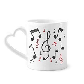 Dıythinker 340 ml Kalp Saplı Müzik Notasyonu Kombinasyonu Renkli Desenli Kahve Seramik Kupa