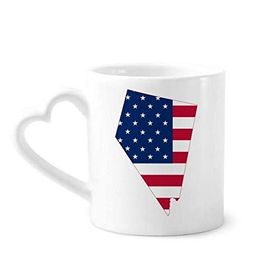 Dıythinker 340 ml Kalp Saplı Nevada Amerika Haritası Yıldızlar Geziler Bayrak Şekilli Kahve Seramik Kupa