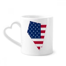 Dıythinker 340 ml Kalp Saplı Nevada Amerika Haritası Yıldızlar Geziler Bayrak Şekilli Kahve Seramik Kupa