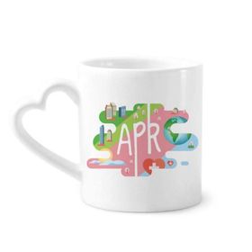 Dıythinker 340 ml Kalp Saplı Nisan Aylık Sezon İllüstrasyon Kahve Seramik Kupa