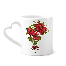 Dıythinker 340 ml Kalp Saplı Noel Çiçeği Poinsettia Buket Kırmızı Kahve Seramik Kupa