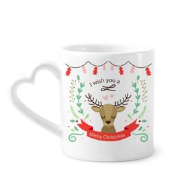 Dıythinker 340 ml Kalp Saplı Noel Geyiği Festival Desenli Kahve Seramik Kupa