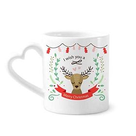 Dıythinker 340 ml Kalp Saplı Noel Geyiği Festival Desenli Kahve Seramik Kupa