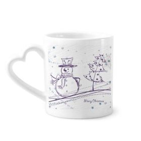 Dıythinker 340 ml Kalp Saplı Noel Kardan Adam Kar Tanesi Ağaç Eskiz Kahve Seramik Kupa