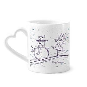 Dıythinker 340 ml Kalp Saplı Noel Kardan Adam Kar Tanesi Ağaç Eskiz Kahve Seramik Kupa