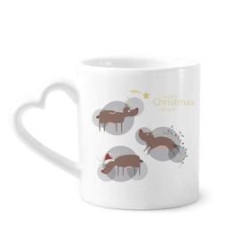Dıythinker 340 ml Kalp Saplı Noel Ren Geyiği Geyiği Geyik Desenli Kahve Seramik Kupa