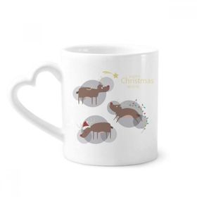 Dıythinker 340 ml Kalp Saplı Noel Ren Geyiği Geyiği Geyik Desenli Kahve Seramik Kupa