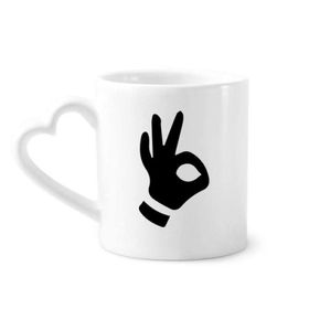 Dıythinker 340 ml Kalp Saplı OK Jest Silüeti Desenli Kahve Seramik Kupa