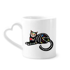 Dıythinker 340 ml Kalp Saplı Oturur Siyah Kedi Kemik Kalp Cadılar Bayramı Korku Atmosfer Kahve Kupaları Seramik Kupa