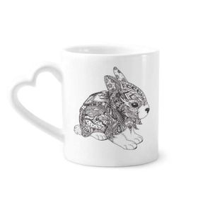 Dıythinker 340 ml Kalp Saplı Paint Rabbits Friend Company Kahve Kupaları Seramik Kupa Seramik Kupa