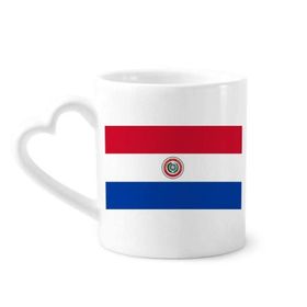 Dıythinker 340 ml Kalp Saplı Paraguay Ulusal Bayrağı Güney Amerika Ülke Kahve Kupaları Seramik Kupa