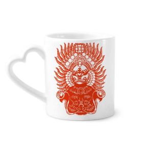 Dıythinker 340 ml Kalp Saplı Pekin Operası Kırmızı Gongtongguan Kağıt Kesimli Kahve Kupaları Seramik Kupa
