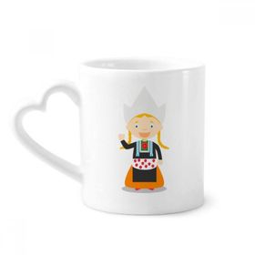 Dıythinker 340 ml Kalp Saplı Pigtails Girl Hollanda Çizgi Film Kahve Kupaları Seramik Kupa