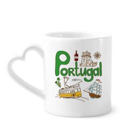 Dıythinker 340 ml Kalp Saplı Portekiz Ulusal Simge Simgesi Desenli Kahve Kupaları Seramik Kupa