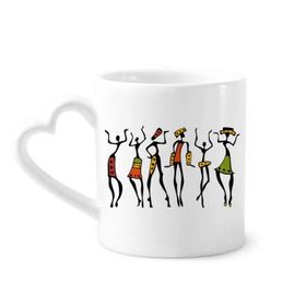 Dıythinker 340 ml Kalp Saplı Primitive Afrika Aborijin Siyah Dans Totemleri Kahve Kupaları Seramik Kupa