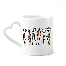 Dıythinker 340 ml Kalp Saplı Primitive Afrika Aborijin Siyah Dans Totemleri Kahve Kupaları Seramik Kupa