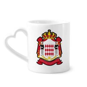 Dıythinker 340 ml Kalp Saplı Principality Of Monaco Ulusal Amblem Kahve Kupaları Çömlekçilik Seramik Kupa