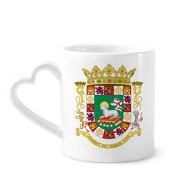 Dıythinker 340 ml Kalp Saplı Puerto Rico Ulusal Amblem Kahve Kupaları Seramik Kupa