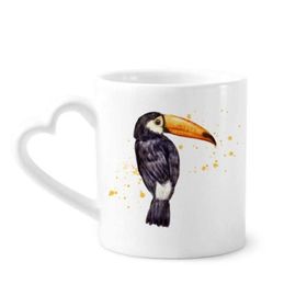 Dıythinker 340 ml Kalp Saplı Ramphastos Toco Kuş Tropik Kahve Kupaları Seramik Kupa