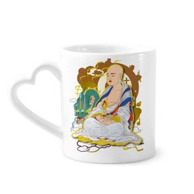 Dıythinker 340 ml Kalp Saplı Religion Budist On Sekiz Arhat Figür Kahve Kupaları Seramik Kupa