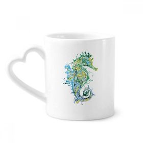 Dıythinker 340 ml Kalp Saplı Renkli Hippocampus Deniz Yaşamı Desenli Kahve Kupaları Seramik Kupa