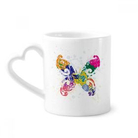 Dıythinker 340 ml Kalp Saplı Renkli Kelebek Desenli Grafiti Kahve Kupaları Seramik Kupa Seramik Kupa