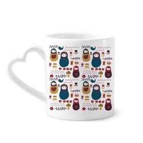Dıythinker 340 ml Kalp Saplı Rusya Bebekler Çiçek Posteri Rus Matryoshka Kahve Kupaları Seramik Kupa