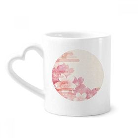 Dıythinker 340 ml Kalp Saplı Sakura Çiçek Pembe Desenli Japon Kahve Kupaları Seramik Kupa