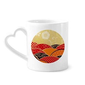 Dıythinker 340 ml Kalp Saplı Sakura Geometri Desenli Japon Kahve Kupaları Seramik Kupa