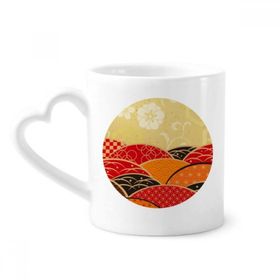 Dıythinker 340 ml Kalp Saplı Sakura Geometri Desenli Japon Kahve Kupaları Seramik Kupa