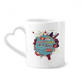 Dıythinker 340 ml Kalp Saplı Seramik Kupa Hong Kong Circle Ünlü Yerler Kahve Seramik Kupa