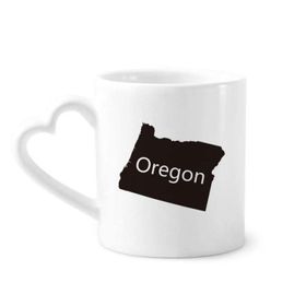 Dıythinker 340 ml Kalp Saplı Seramik Kupa Oregon Amerika Birleşik Devletleri Haritası Kahve Seramik Kupa