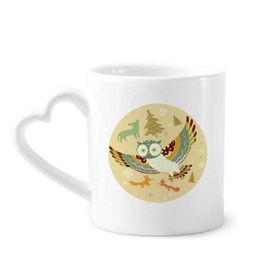 Dıythinker 340 ml Kalp Saplı Sevimli Kuşlar Baykuşlar Çiçek Desenli Kahve Kupaları Seramik Kupa