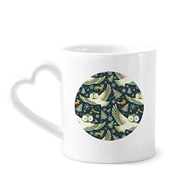 Dıythinker 340 ml Kalp Saplı Sevimli Kuşlar Baykuşlar Koyu Çiçek Desenli Kahve Kupaları Seramik Kupa
