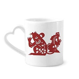 Dıythinker 340 ml Kalp Saplı Sıçan Yılı Hayvan Çin Zodyak Desenli Kahve Kupaları Seramik Kupa