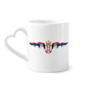 Dıythinker 340 ml Kalp Saplı Sırbistan Ulusal Amblemi Ülke Kahve Kupaları Seramik Kupa