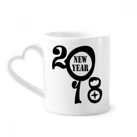 Dıythinker 340 ml Kalp Saplı Siyah 2018 Metin Mutlu Yıllar Kahve Kupaları Seramik Kupa