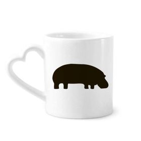 Dıythinker 340 ml Kalp Saplı Siyah Hipopotamus Hayvan Portrayal Kahve Kupaları Seramik Kupa