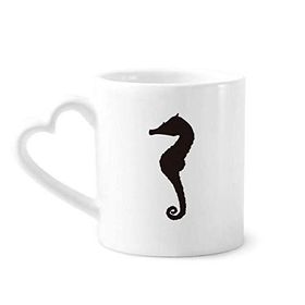 Dıythinker 340 ml Kalp Saplı Siyah Hippocampus Deniz Yaşamı Silüeti Kahve Kupaları Seramik Kupa