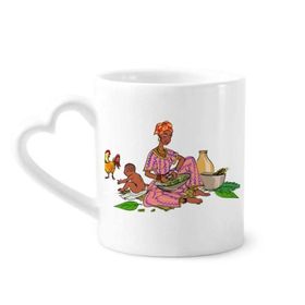 Dıythinker 340 ml Kalp Saplı Siyah Kadın Çocuk Totemleri Afrika Aborjin Kahve Kupaları Seramik Kupa