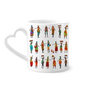 Dıythinker 340 ml Kalp Saplı Siyah Kadın Totems Afrika Elbiseleri Kahve Kupaları Çömlekçilik Seramik Kupa