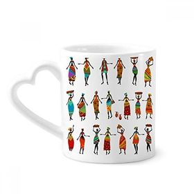 Dıythinker 340 ml Kalp Saplı Siyah Kadın Totems Afrika Elbiseleri Kahve Kupaları Çömlekçilik Seramik Kupa