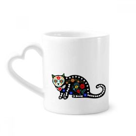 Dıythinker 340 ml Kalp Saplı Siyah Kedi Çiçek Kemik Cadılar Bayramı Terör Kahve Kupaları Seramik Kupa