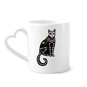 Dıythinker 340 ml Kalp Saplı Siyah Kedi Kemik Kalp Cadılar Bayramı Korku Atmosfer Kahve Kupaları Seramik Kupa
