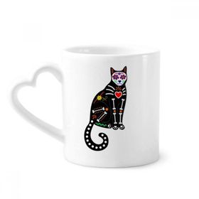 Dıythinker 340 ml Kalp Saplı Siyah Kedi Kemik Kalp Cadılar Bayramı Korku Atmosfer Kahve Kupaları Seramik Kupa