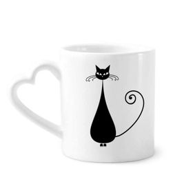 Dıythinker 340 ml Kalp Saplı Siyah Kedi Oturur Cadılar Bayramı Hayvan Sanat Silüeti Kahve Kupaları Seramik Kupa